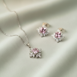 rosemary pink stone locket set