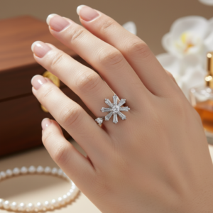 snowflake diamond cluster ring silver