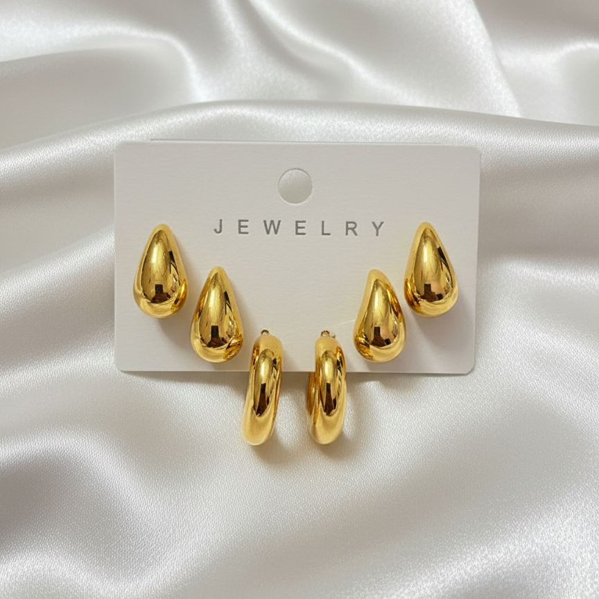 golden drop & hoop earrings set golden drop & hoop earrings set