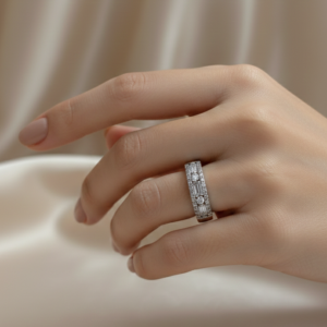 silver crystal band ring