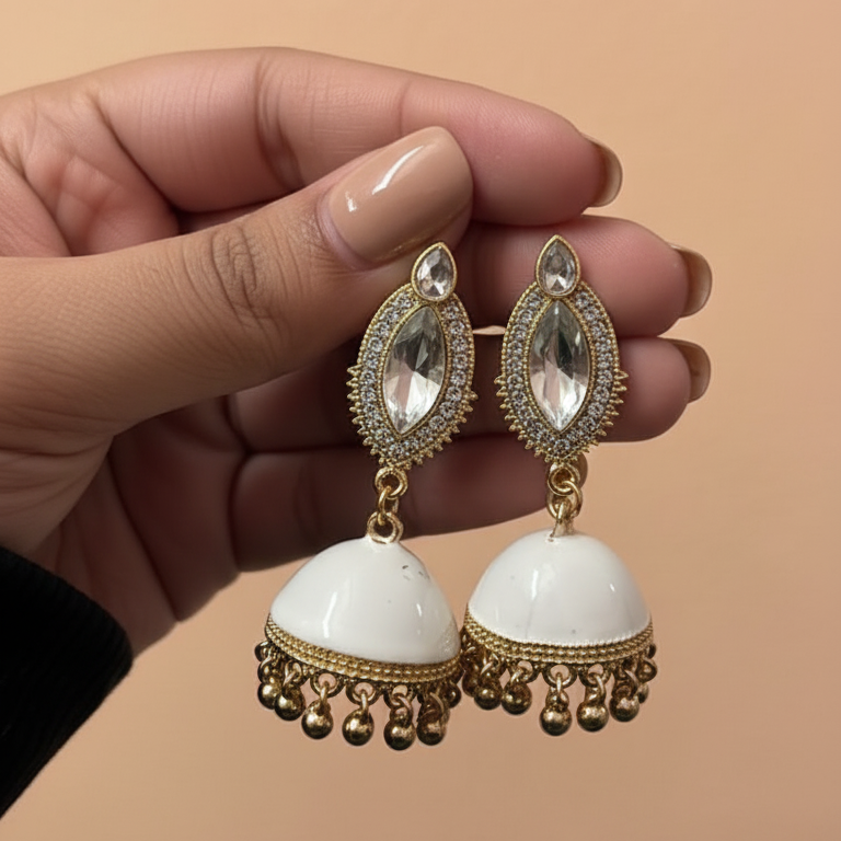 pair of white & black jhumka earrings pair of white & black jhumka earrings