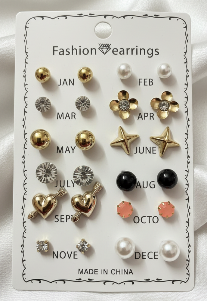 trendy 12 pair earring set – mixed style fashion collection trendy 12 pair earring set – mixed style fashion collection
