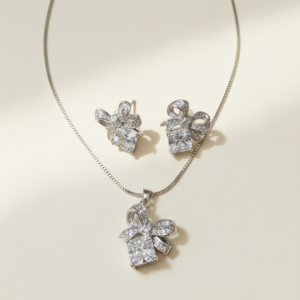 white bow necklace & earring set