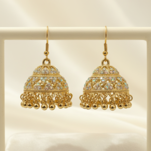 sparkle golden jhumka earrings