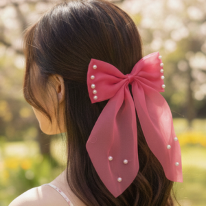 pearl embellished satin bow hair clip