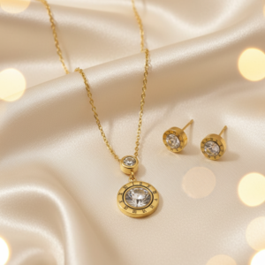 roman clock pendant necklace with studs