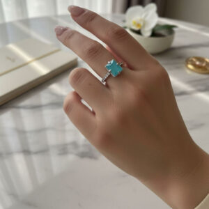 blue zircon silver ring